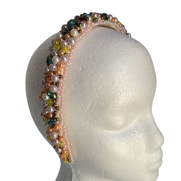 Handmade Beaded Pearl Headband Colorful Crystal Diadema Bridal, Party NWT - Picture 2 of 11